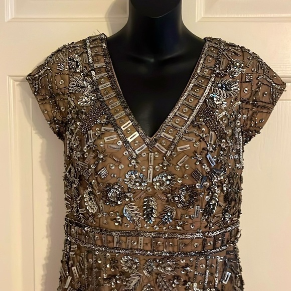 Adrianna Papell Embroidery Sequin Beading Evening Gown - Picture 5 of 10